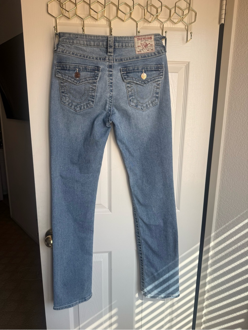 True Religion Light Wash Straight Leg Jeans - Signature Back Pocket
